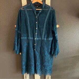 Y2K Lacey Teal cardigan Women’s L Whimsy Fairy Boho Romantic hippie